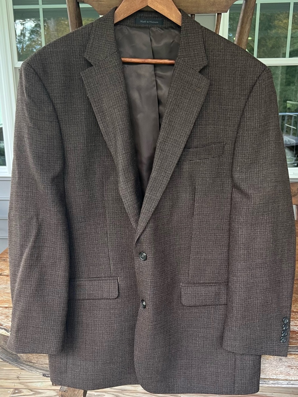 Lauren Ralph Lauren 100% Wool Brown Houndstooth Sport Coat Blazer 46L